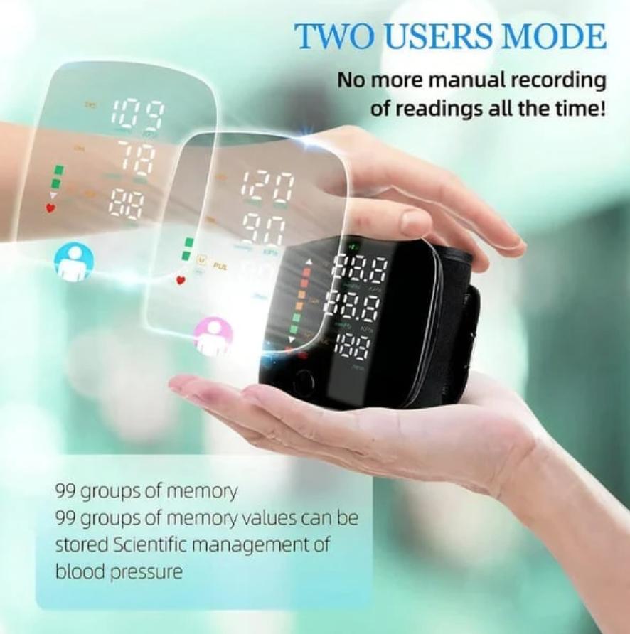 Wrist Blood Pressure Monitor – LED Display, Adjustable, Health Tracking